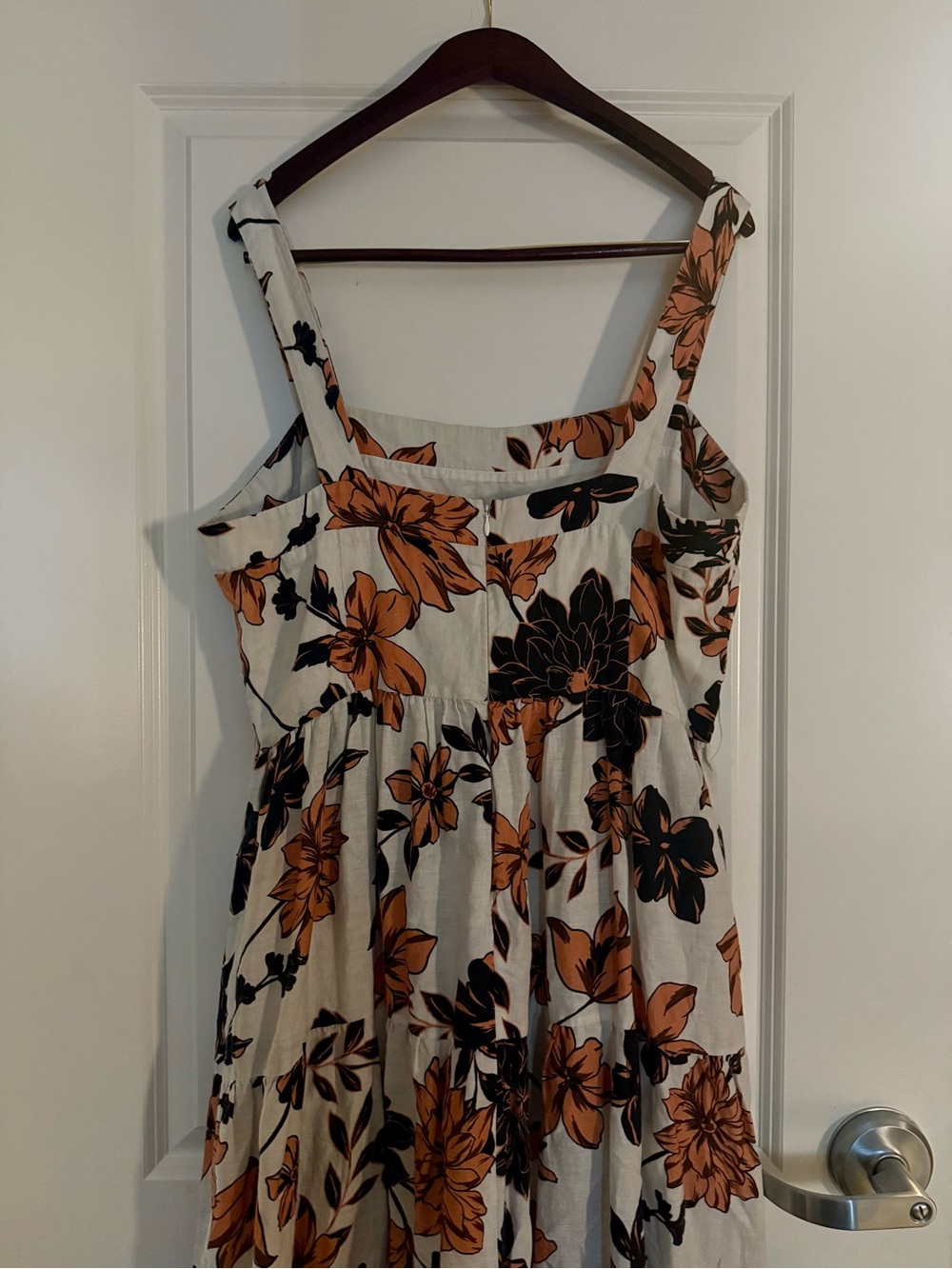Nicholas Floral Long Tier Maxi Linen Sleeveless Lined Brown White Dress Size 16 - Picture 9 of 12